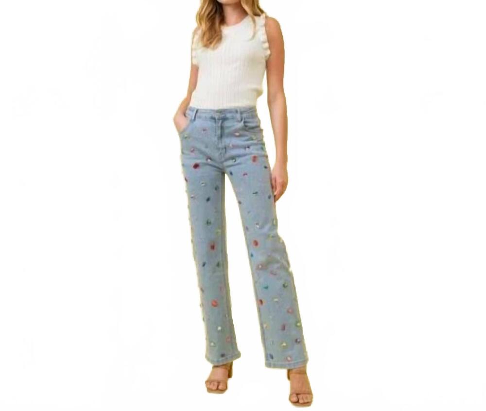NEW BLUE B rhinestone stretch straight jeans in multi color